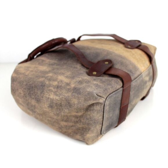 LARGE KiliKili BROWN BEIGE GENUINE LEATHER CANVAS SHOULDER BAG HANDBAG TOTE HOBO - Picture 6 of 14